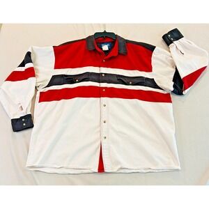 Wrangler‎ Shirt Mens XXL Red Black White Western Pearl Snap Long Sleeve Rodeo